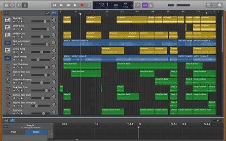 Screenshot of Pro Tools file, showcasing different coloured audio tracks 