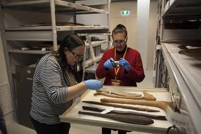 Aunty Marlene and Deanne Gilson researching  Victorian Aboriginal collections at Melbourne Museum