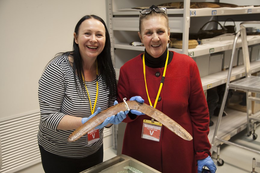 Aunty Marlene and Deanne Gilson researching Victorian Aboriginal collections at Melbourne Museum