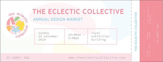 Branded design for paper ticket to 'The Eclectic Collective, the annual design market'