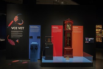 Exhibition display including a grandfather clock