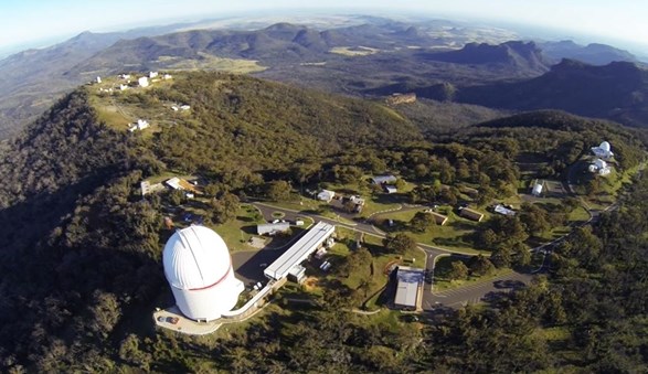 Siding Spring Observatory aerial view. One of the highest concentrations of telescopes in the world is located next to the Warrumbungle National Park in north-central NSW.