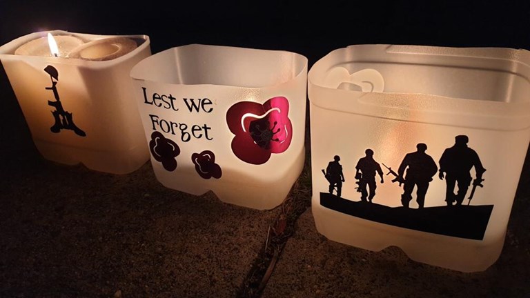 Candles in tubs with ANZAC drawings