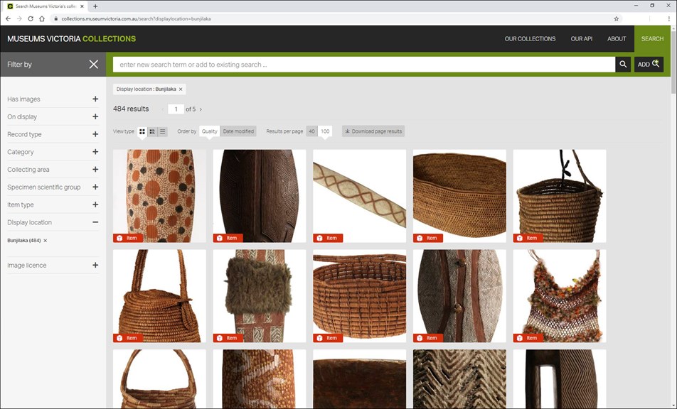Aboriginal artifacts on a webpage