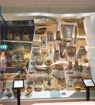 Aboriginal baskets and containers in a showcase