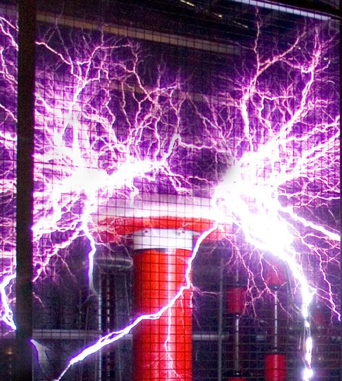 Tesla coil and sparks in Lightning room