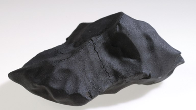 A large, smooth surfaced black rock. 