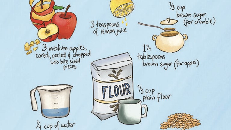 Illustration of ingredients for apple  crumble