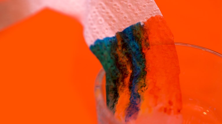 Colour being absorbed into a paper towel