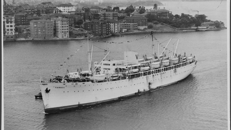 The passenger liner Fairsea near port, 1950.