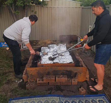 Food in an earth oven