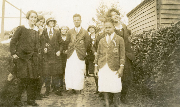 Black and white image of a group of school children