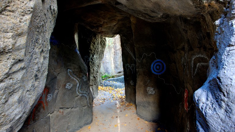 View of a path through a cave