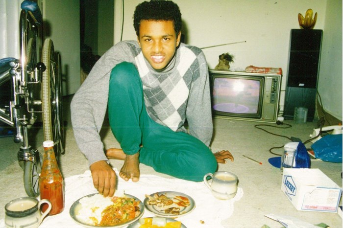 Young man eating a meal