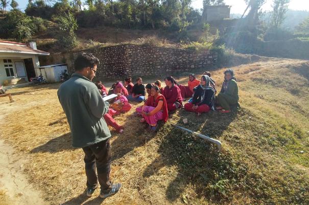 Man and students