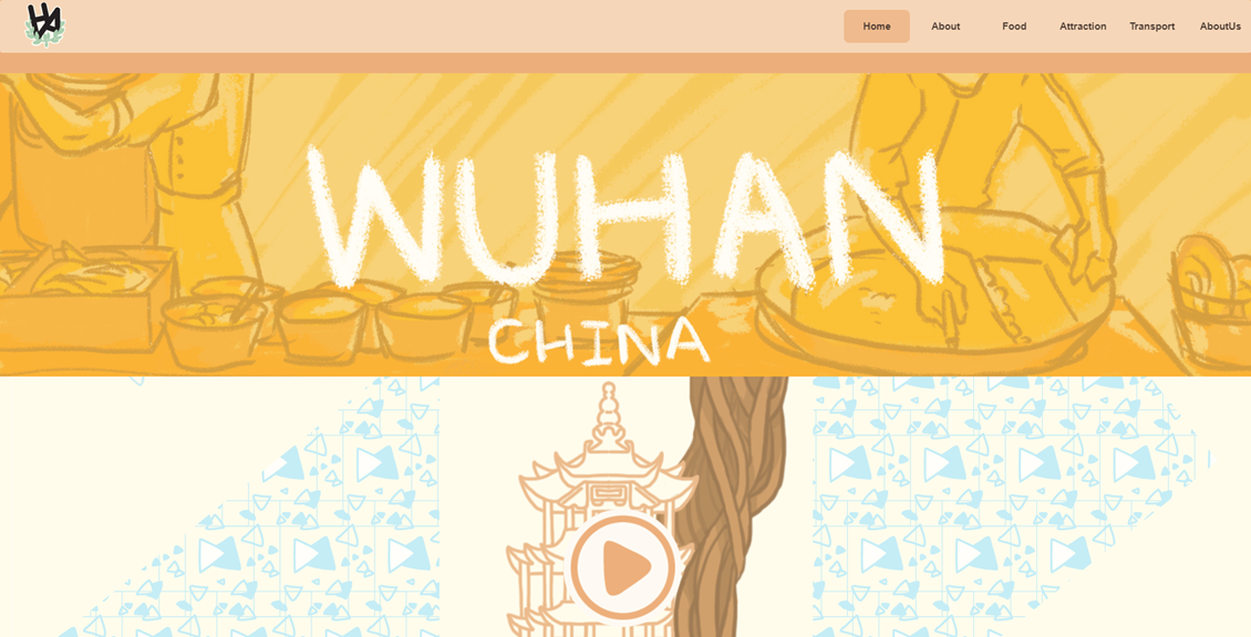 A screenshot of Wendy’s home page. ‘Wuhan, China’ is written in white across a yellow illustrated background showing people preparing food. A video is shown underneath.