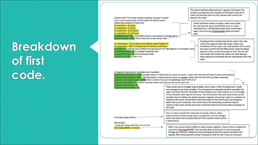 These folio pages breakdown the coding sequences used in Hugh’s system design. The code is annotated to describe its function. The sequences are colour coded to indicate where they have been adapted from.