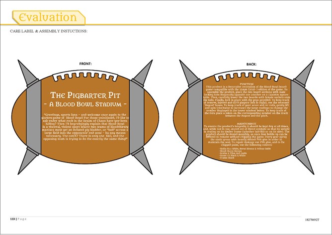 The care label and assembly instructions for the Pigbarter Pit, which form part of the product evaluation. The front and back of the care label are shown, with explanation of the product’s function and maintenance.