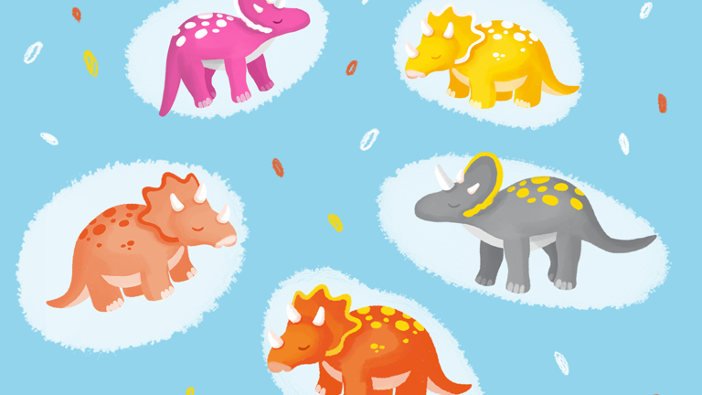 Graphic showing colourful triceratops