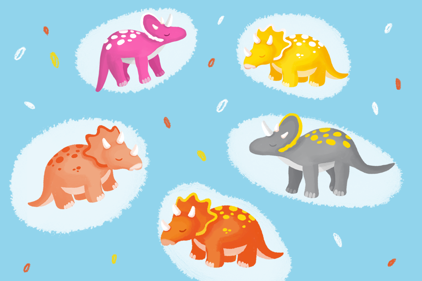 Graphic showing colourful triceratops