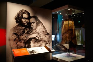 Possum skin cloak displays in 'Our Story' section of First Peoples exhibition