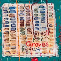 Detail of embroidered quilt depicting empty graves ready Brasil