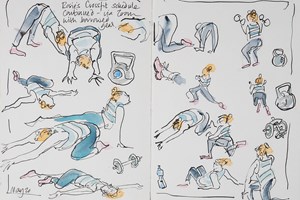 Sketch of  girl posing in a variety of crossfit positions 