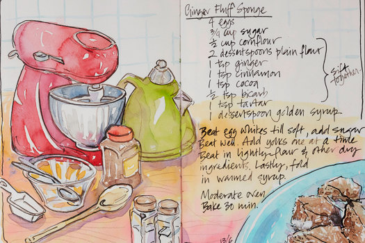 Sketch of a mixer with the recipe written on the page