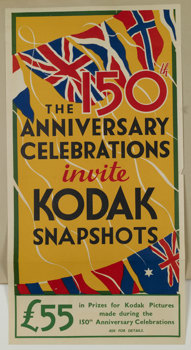 Colour poster featuring red, yellow, blue, black, green and white backgrounds and text. Australian, British, Norwegian and other flags are illustrated.