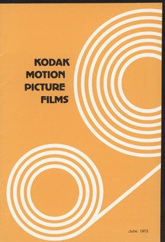 Cover of a brochure "Kodak Motion Picture Films". It has yellow background with a white circular graphic and black text