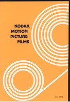 Cover of a brochure "Kodak Motion Picture Films". It has yellow background with a white circular graphic and black text