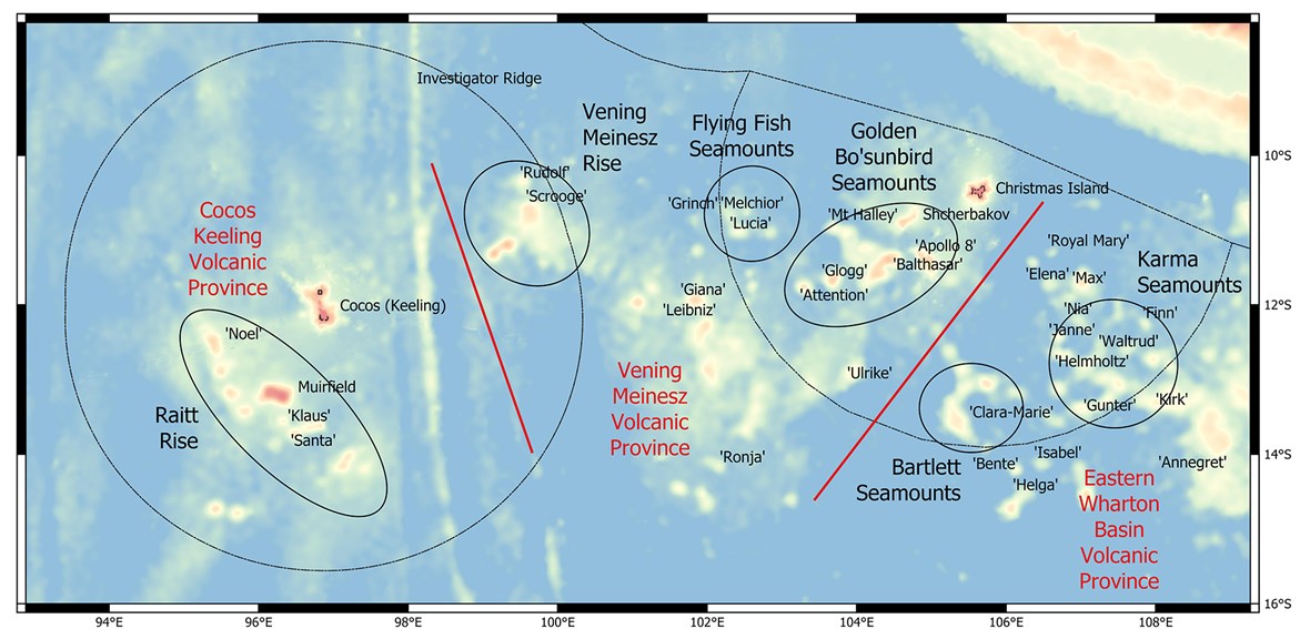 A map of underwater mountains in the east Indian Ocean 