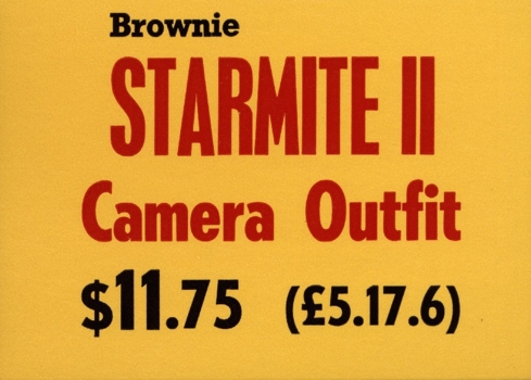 Small colour printed price ticket. Yellow background with red and black text.