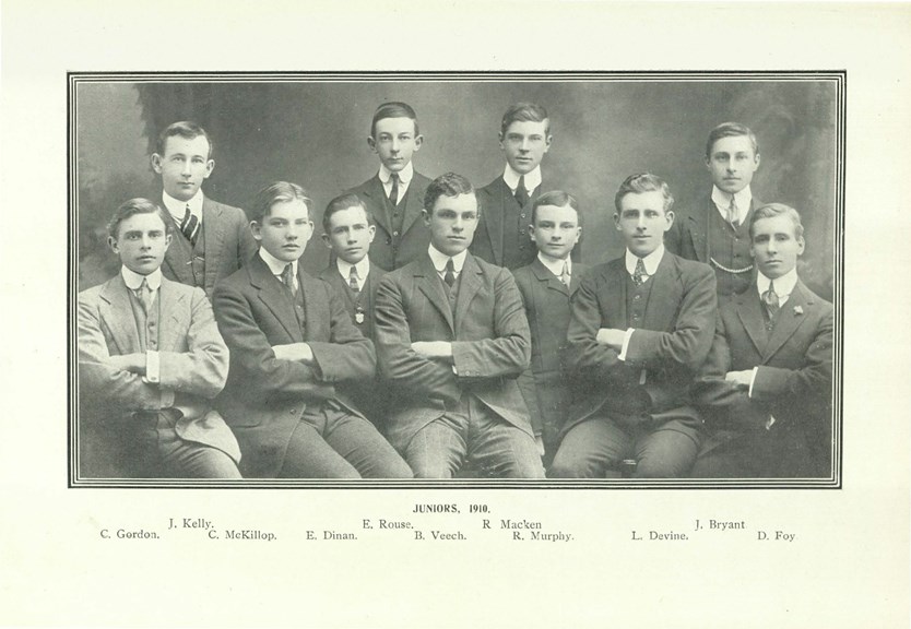 Portrait of a group of boys in school uniform with their arms crossed