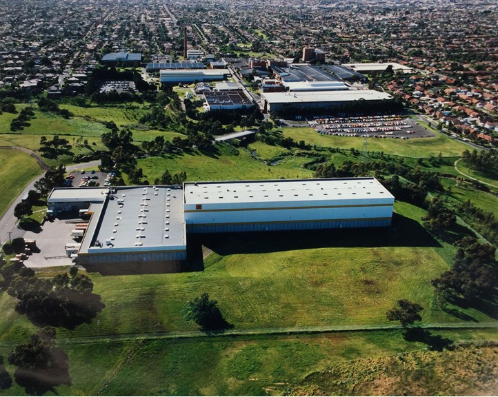Arial view of warehouse building.