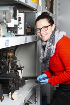 Portrait of Jennifer McNair, Collection Manager, Kodak Heritage Collection team member in collection store