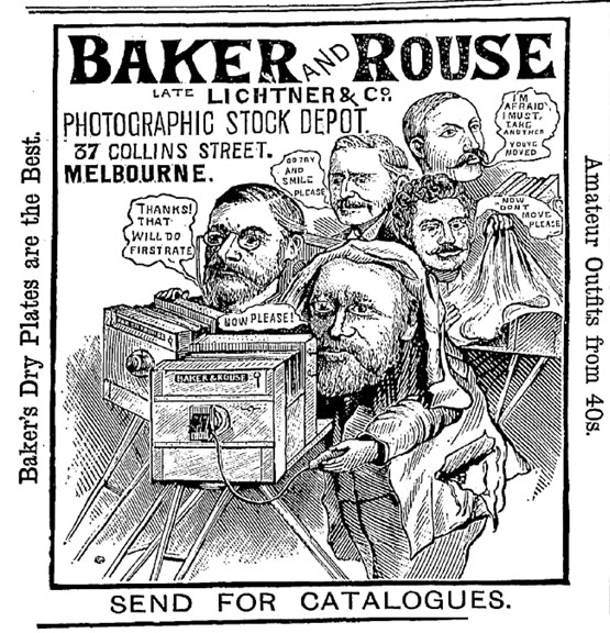 Black and white illustration of men and large box cameras