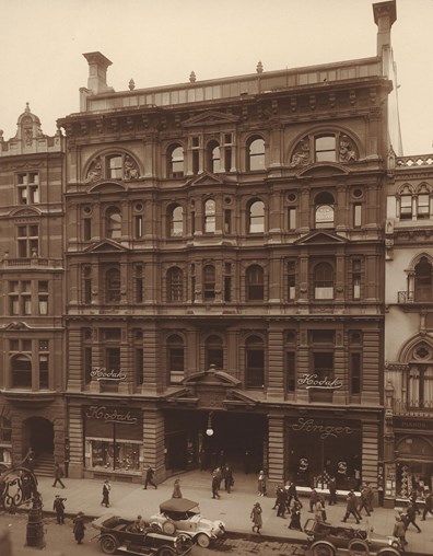 Sepia image of multistory building.