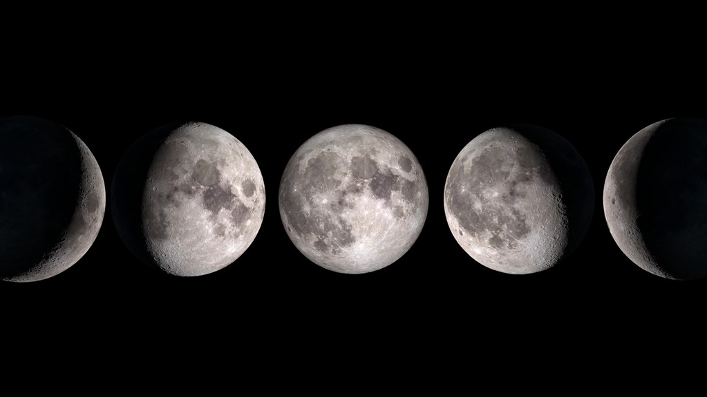 Five different phases of the Moon