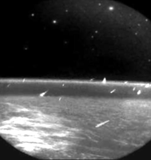 A composite of Leonid meteor images recorded by a CCD camera onboard the MSX satellite