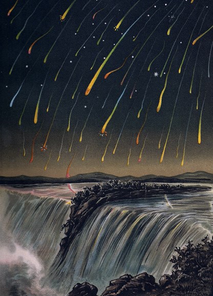 A painting of the Leonid Meteor Storm as seen over North America on the night of November 12-13, 1833