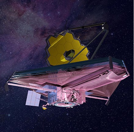 Yellow and pink telescope floating in space