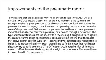 Two folio pages explaining the operation of the pneumatic motor and improvements that could be made to its function.