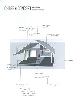 Folio page "Chosen Concept" showing an architectural drawing with labels