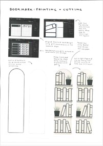 Folio page "Bookmark, Printing, Cutting" images with notes