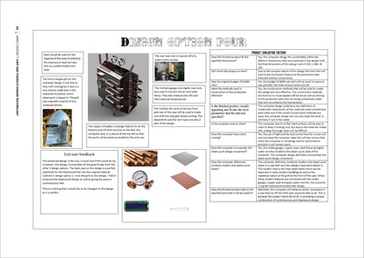 A folio page for design option 4, evaluating the design against the production criteria and providing the end user feedback.