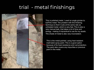 A folio page giving information about trials for the product’s metal finishings.
