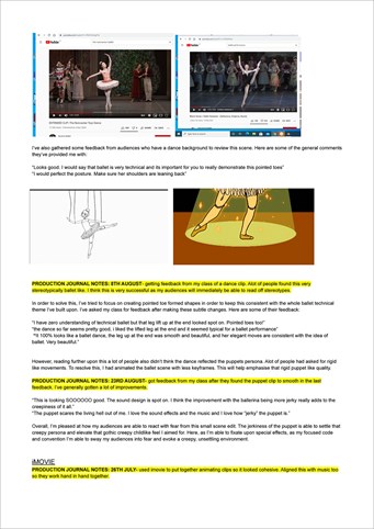 This folio page provides production journal notes that describe different elements of the animation process for the film Strings.
