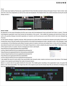 A folio page detailing the sound elements used in the film Hereafter, including a screenshot of the audio timeline.