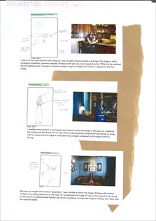 A folio page documenting the production changes for the print production Everyday Icons. Justification is provided for changing the initial design plan.